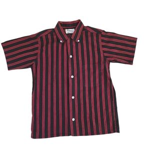 Vintage 1950s Town Topic Red Striped Button Down Short Sleeved Shirt